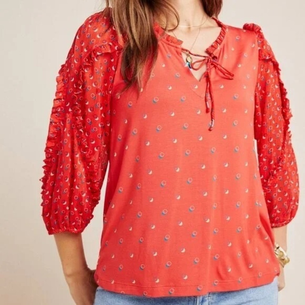 NWT Anthropologie Maeve Jacquin Peasant‎ Blouse Women's Size XS